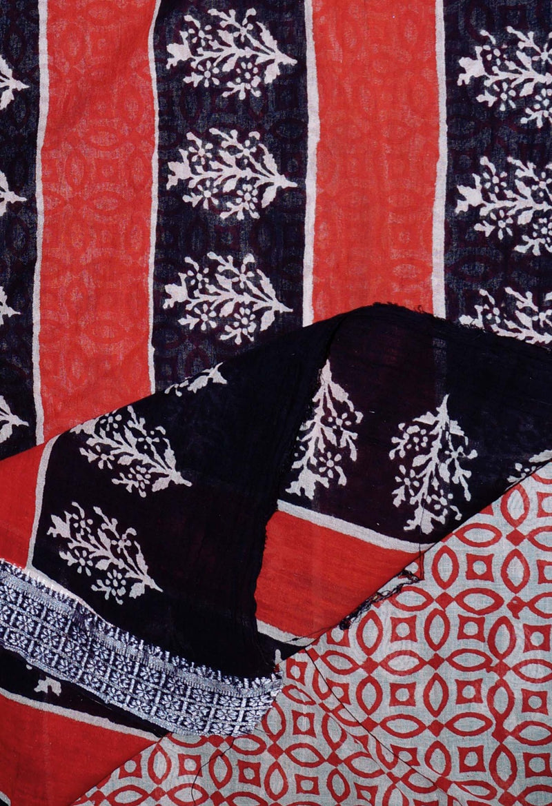Online Shopping for Black Pure Bagru Mulmul Cotton Saree with Hand Block Prints from Andhra Pradesh at Unnatisilks.com India
