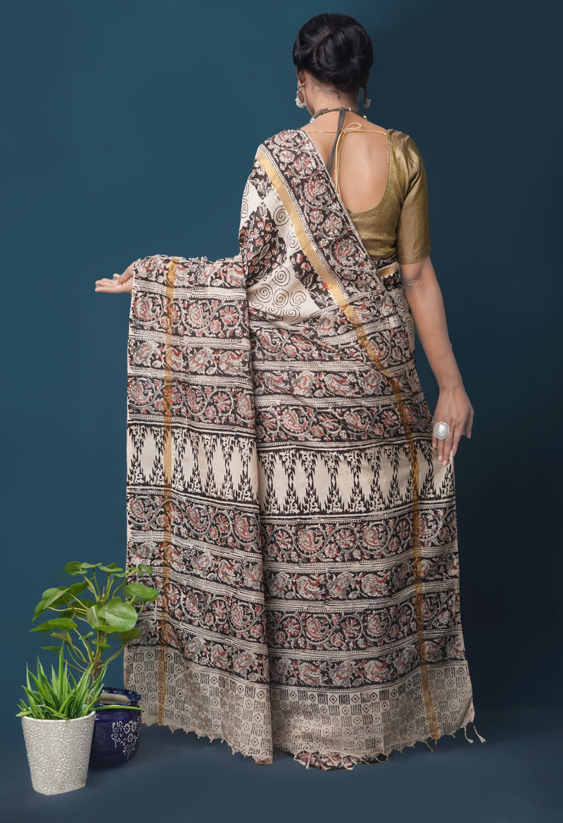 Online Shopping for Pure  Kalamkari Block printed Silk Saree with Hand Block Prints from Andhra Pradesh at Unnatisilks.com India
