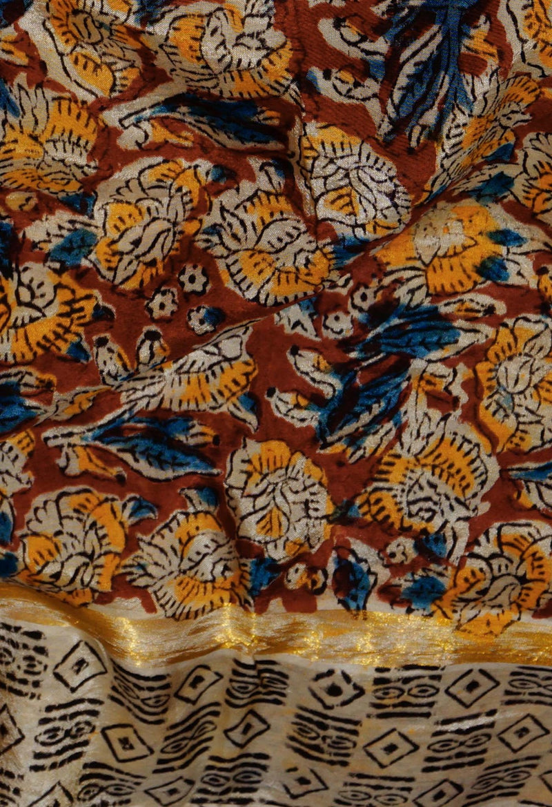 Online Shopping for Pure  Kalamkari Block printed Silk Saree with Hand Block Prints from Andhra Pradesh at Unnatisilks.com India
