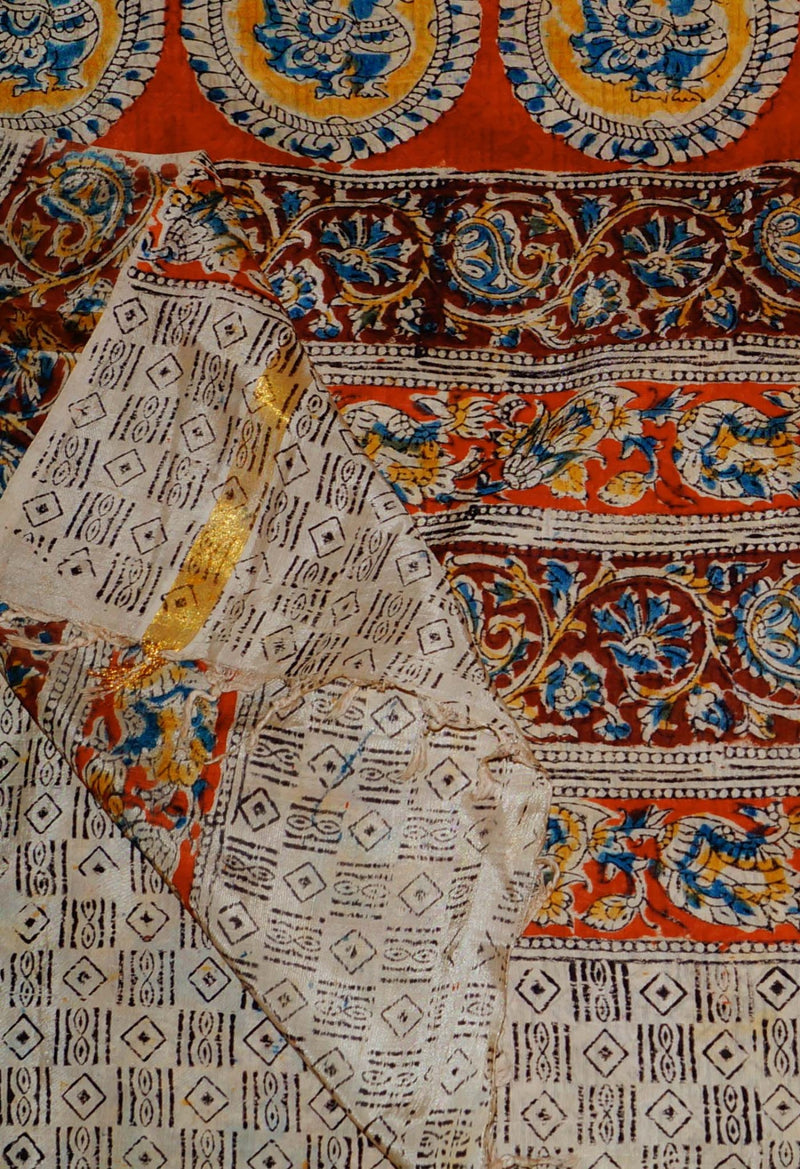 Online Shopping for Pure  Kalamkari Block printed Silk Saree with Hand Block Prints from Andhra Pradesh at Unnatisilks.com India

