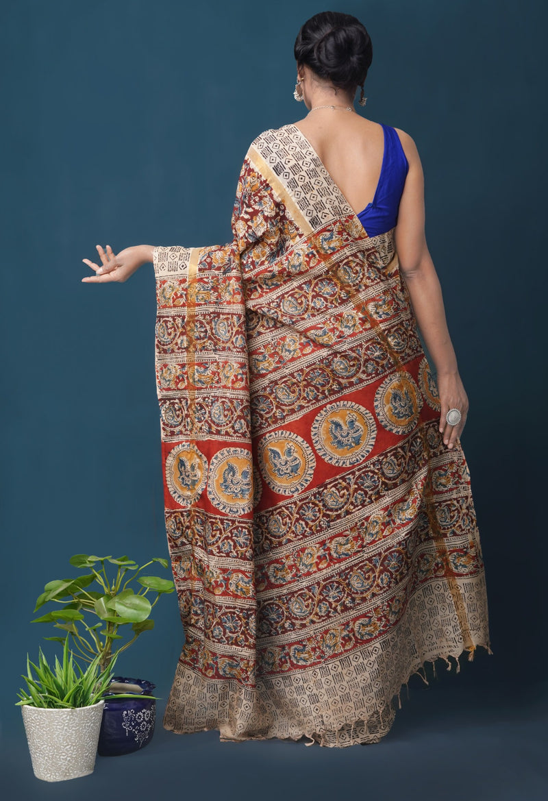 Online Shopping for Pure  Kalamkari Block printed Silk Saree with Hand Block Prints from Andhra Pradesh at Unnatisilks.com India
