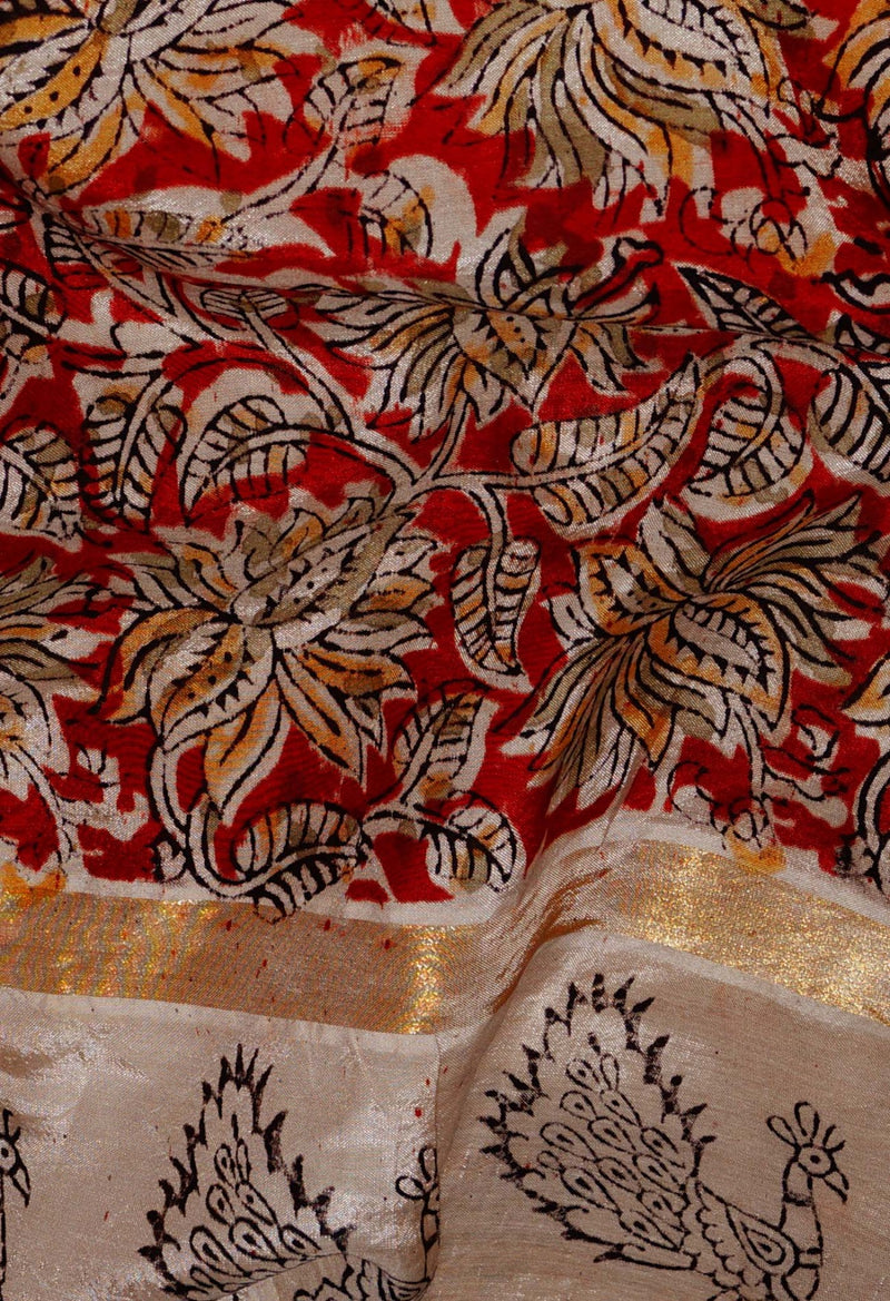 Online Shopping for Pure  Kalamkari Block printed Silk Saree with Hand Block Prints from Andhra Pradesh at Unnatisilks.com India
