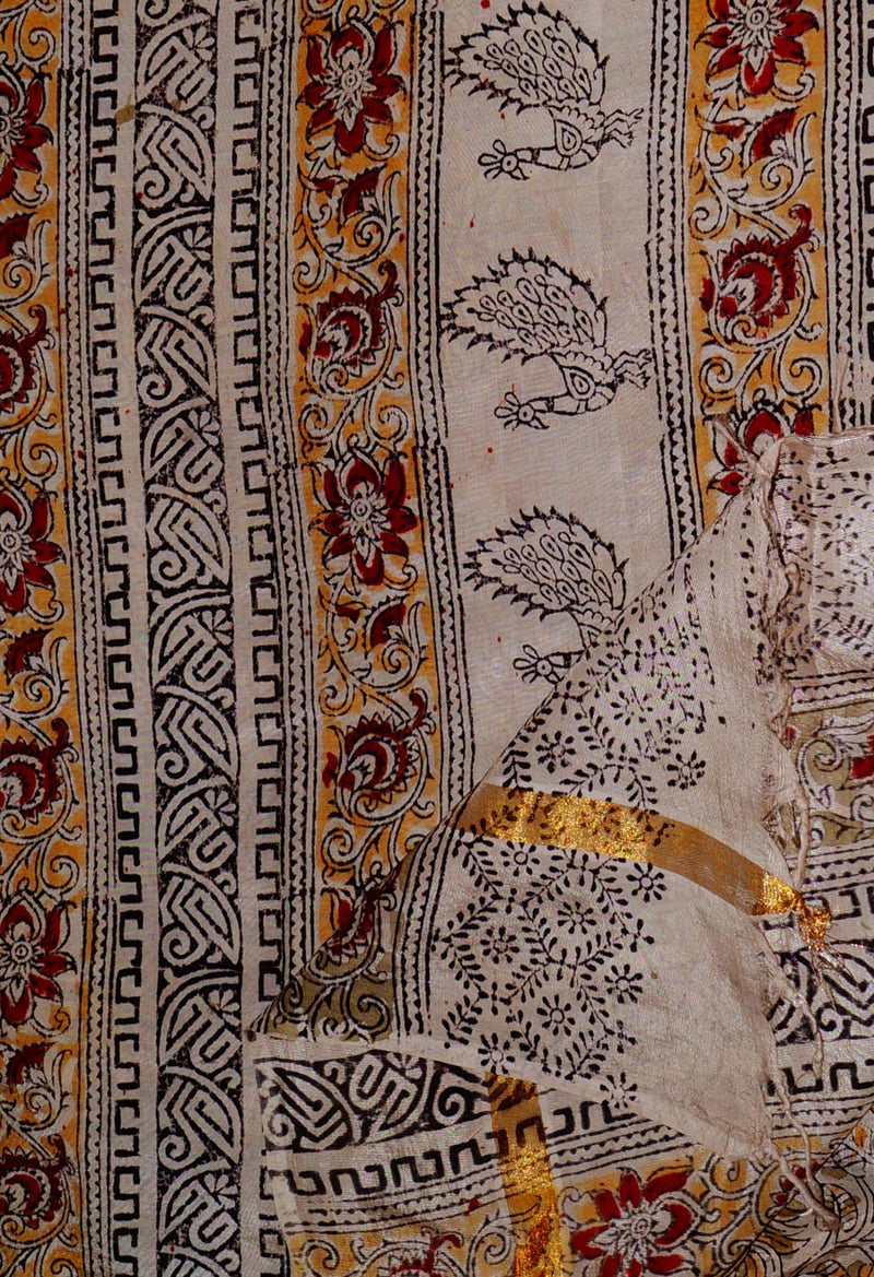 Online Shopping for Pure  Kalamkari Block printed Silk Saree with Hand Block Prints from Andhra Pradesh at Unnatisilks.com India

