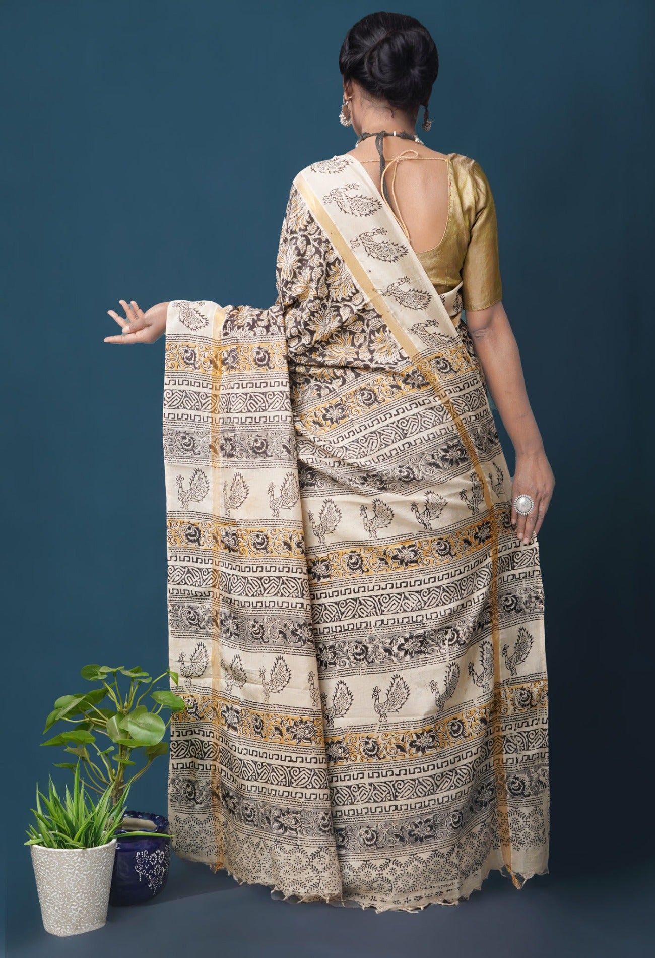 Online Shopping for Pure  Kalamkari Block printed Silk Saree with Hand Block Prints from Andhra Pradesh at Unnatisilks.com India

