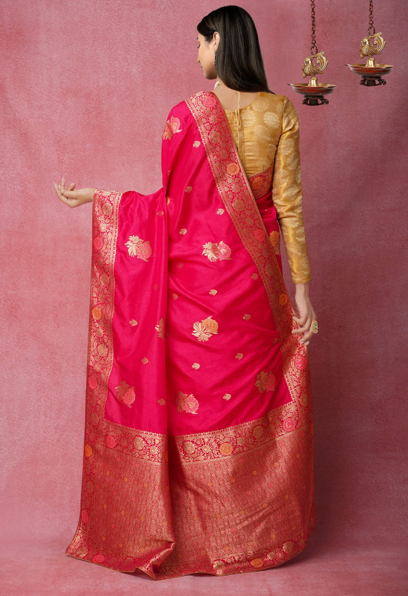 Online Shopping for Pink  Banarasi Silk Saree with Weaving from Uttar Pradesh at Unnatisilks.com India
