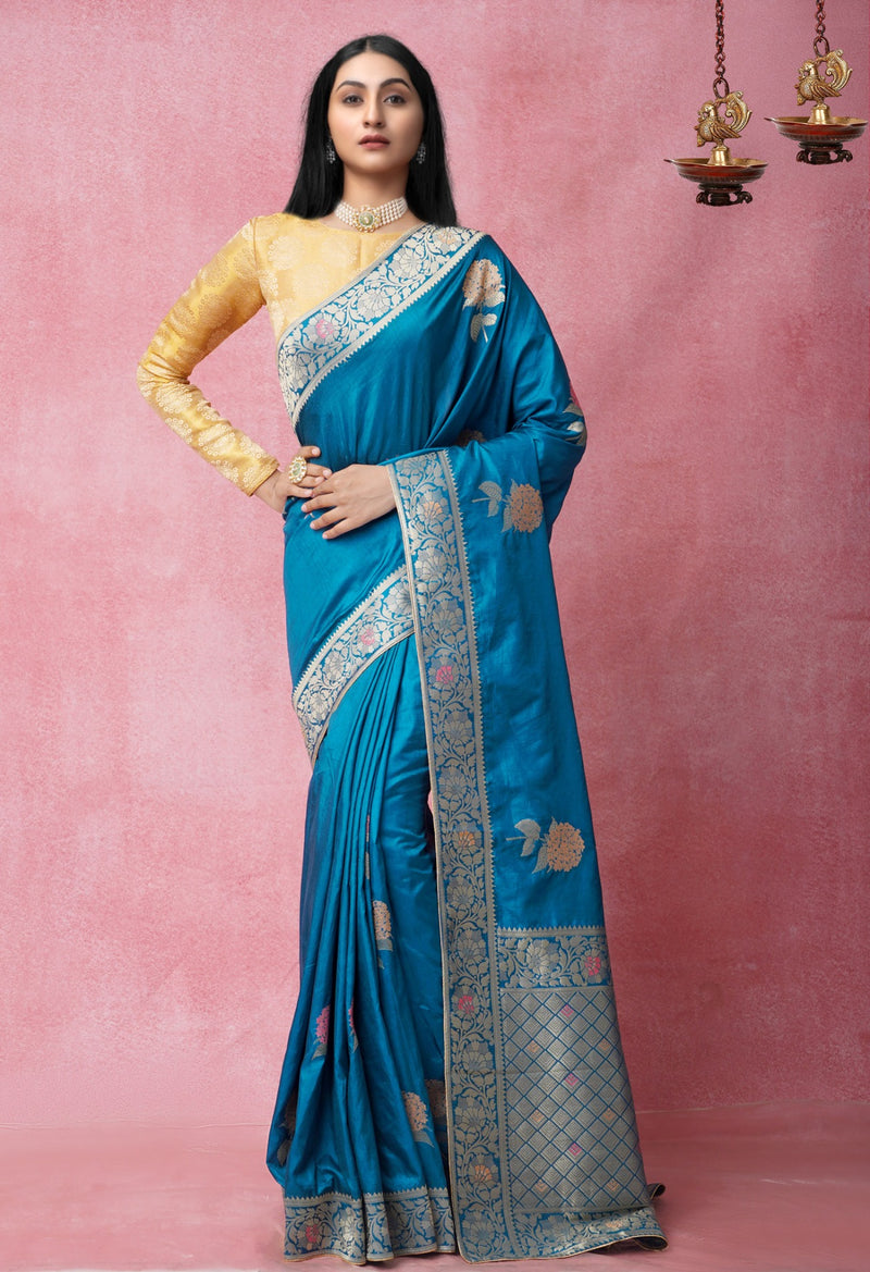 Online Shopping for Green  Banarasi Silk Saree with Weaving from Uttar Pradesh at Unnatisilks.com India
