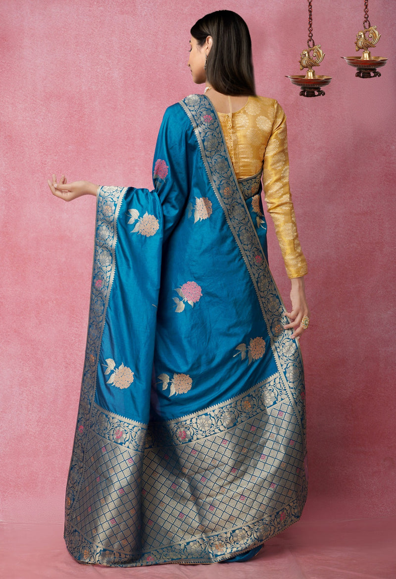Online Shopping for Green  Banarasi Silk Saree with Weaving from Uttar Pradesh at Unnatisilks.com India
