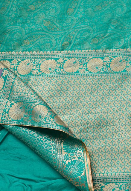 Online Shopping for Green  Banarasi Silk Saree with Weaving from Uttar Pradesh at Unnatisilks.com India
