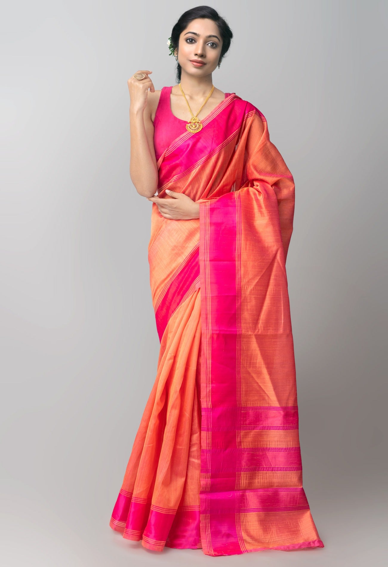 Pink-Orange  Art Silk Saree