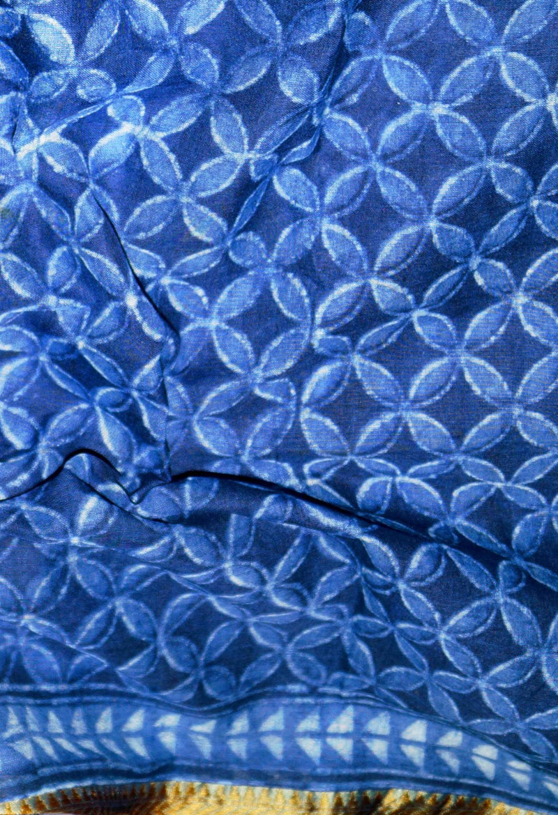 Online Shopping for Indigo Blue Pure Preet Dabu Mulmul Cotton Saree with Dabu from Rajasthan at Unnatisilks.com India
