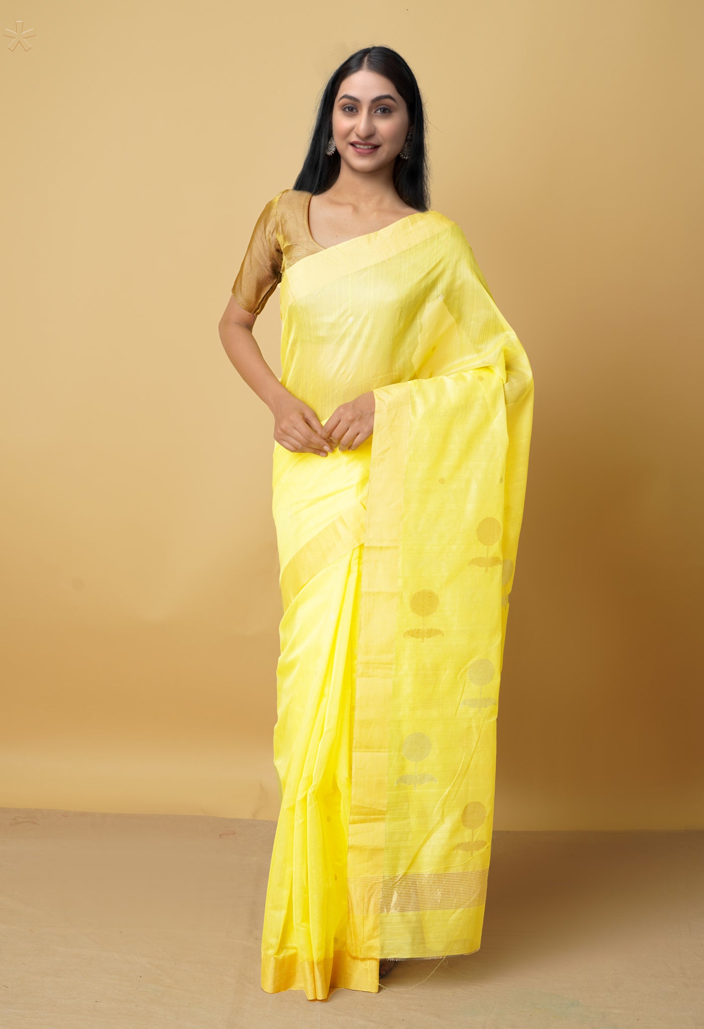 Yellow Pure Handloom Chanderi Sico Saree