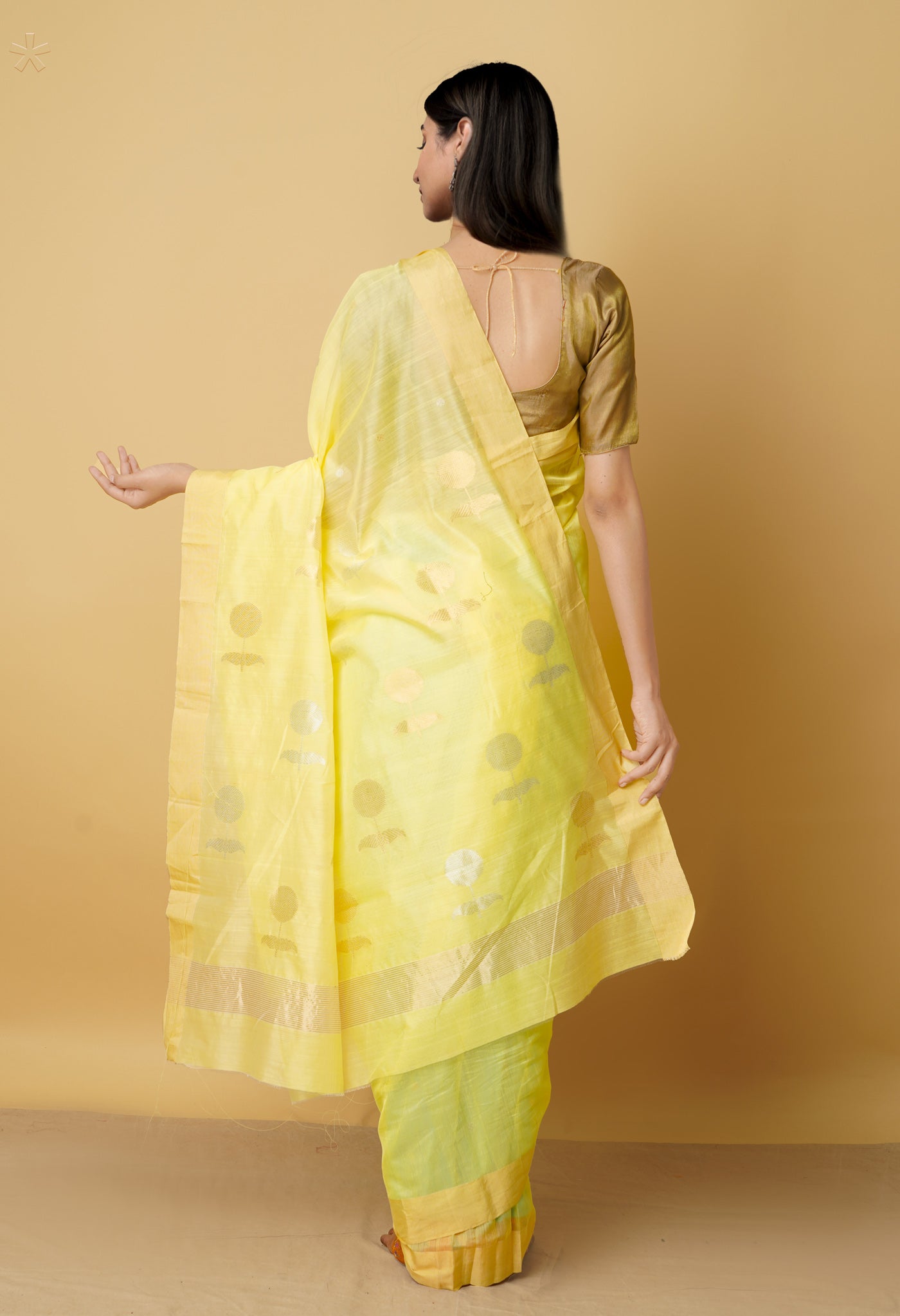 Yellow Pure Handloom Chanderi Sico Saree
