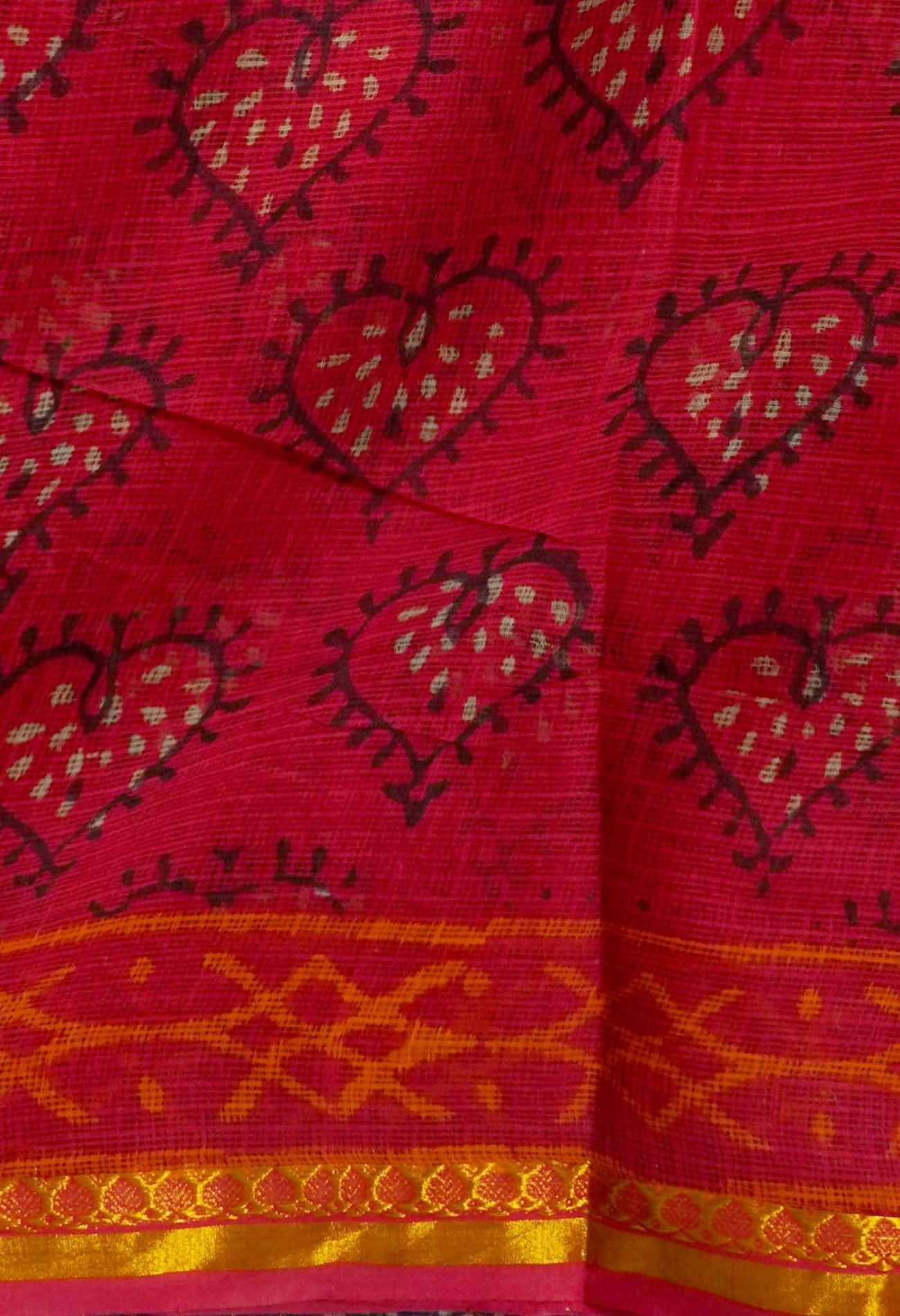Online Shopping for Red Pure Kota Cotton Saree with Hand Block Prints from Rajasthan at Unnatisilks.com India
