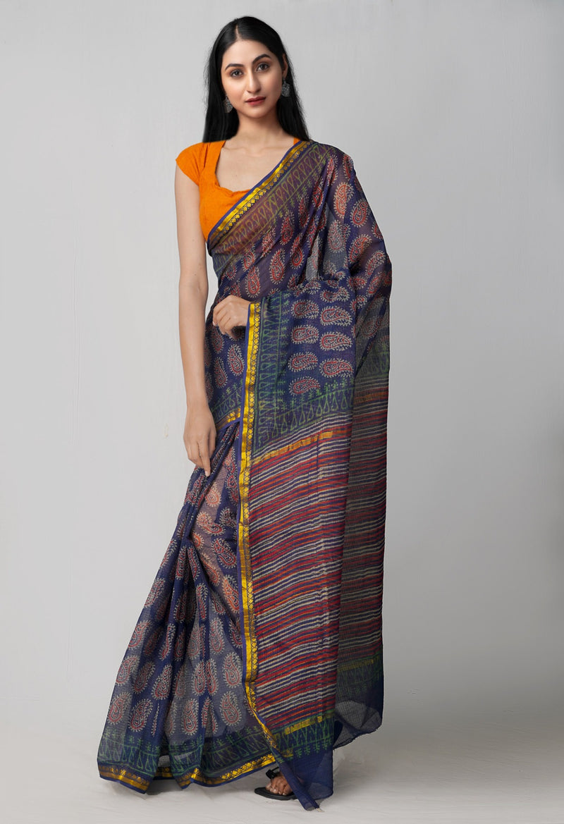 Indigo Pure Kota Cotton Saree-UNM62368