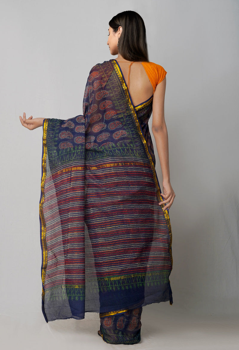 Online Shopping for Indigo Pure Kota Cotton Saree with Hand Block Prints from Andhra Pradesh at Unnatisilks.com India
