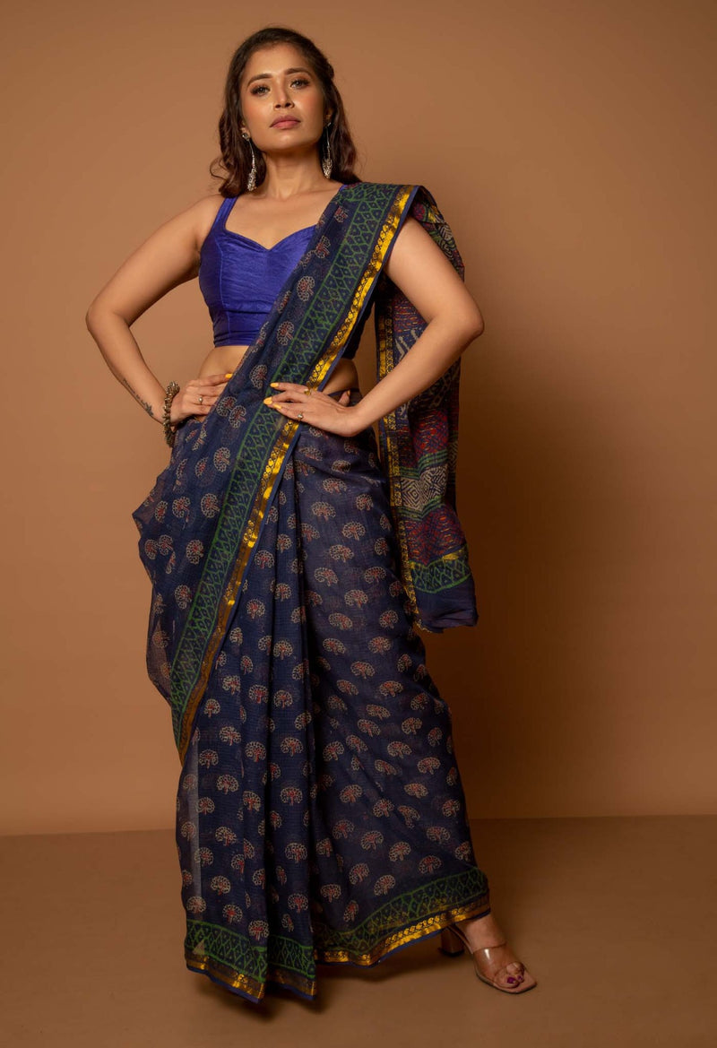 Indigo Pure Kota Cotton Saree