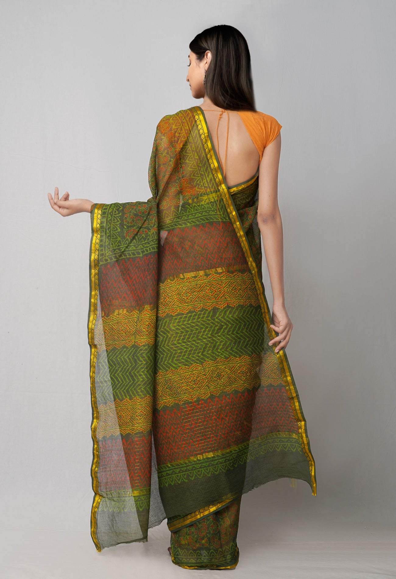Online Shopping for Green Pure Kota Cotton Saree with Hand Block Prints from Andhra Pradesh at Unnatisilks.com India
