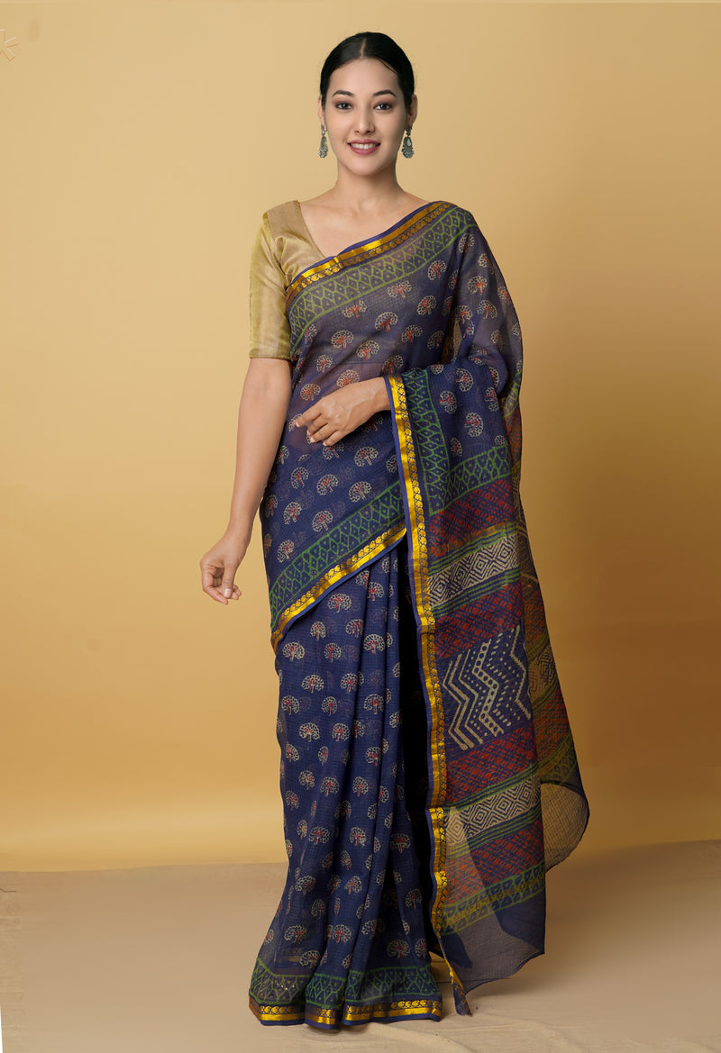 Indigo Pure Kota Cotton Saree-UNM62380
