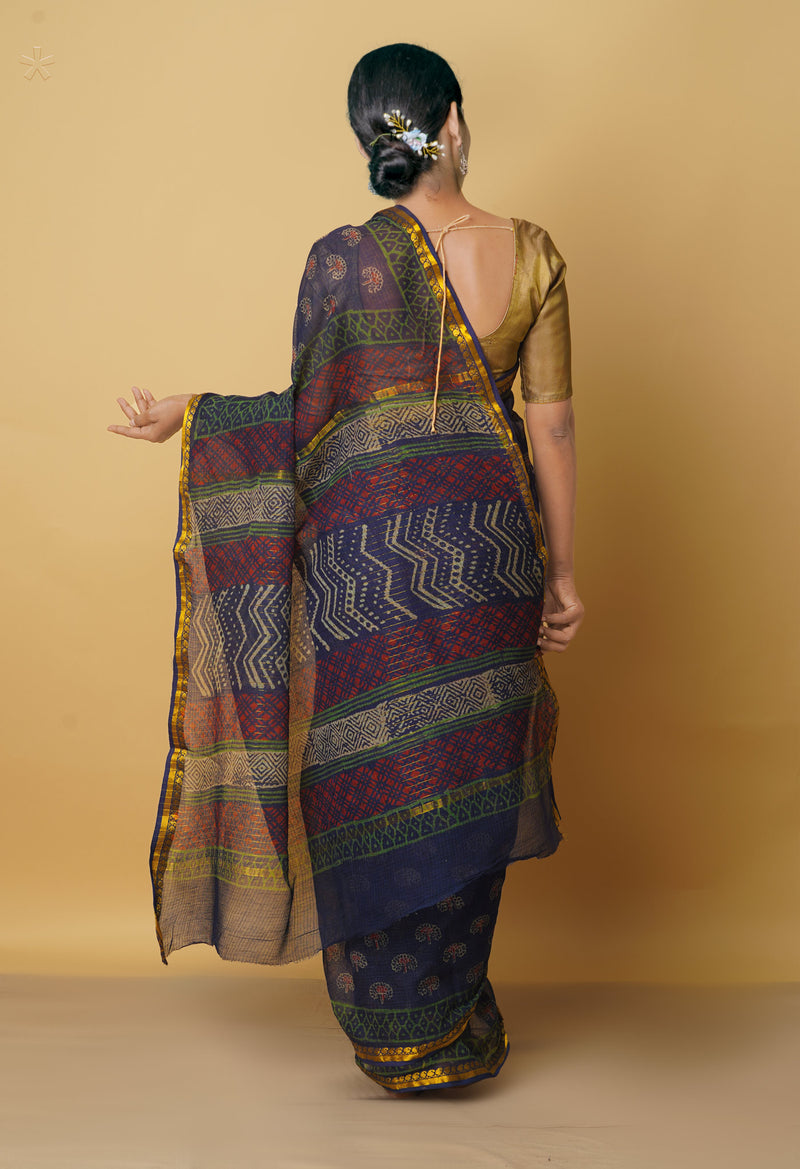 Indigo Pure Kota Cotton Saree-UNM62380