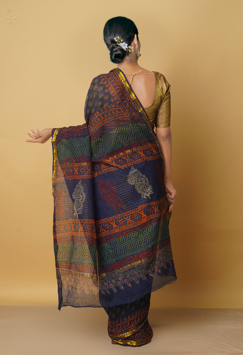 Indigo Pure Kota Cotton Saree-UNM62381