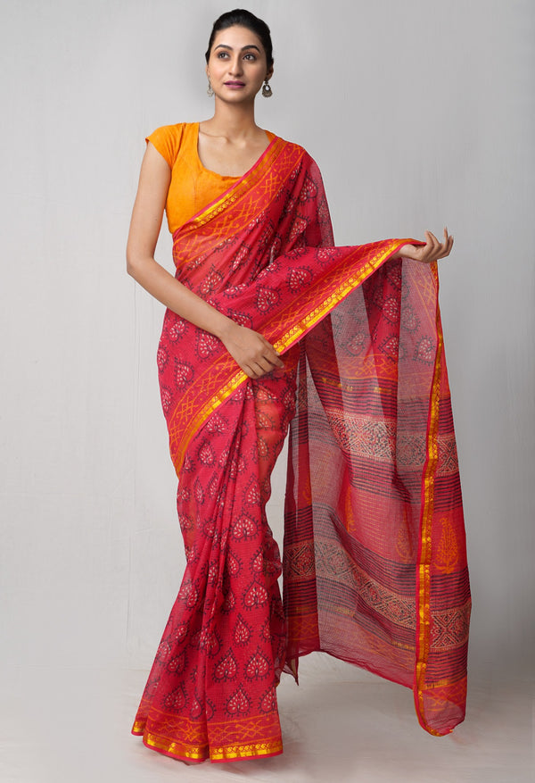Red Pure Kota Cotton Saree-UNM62382