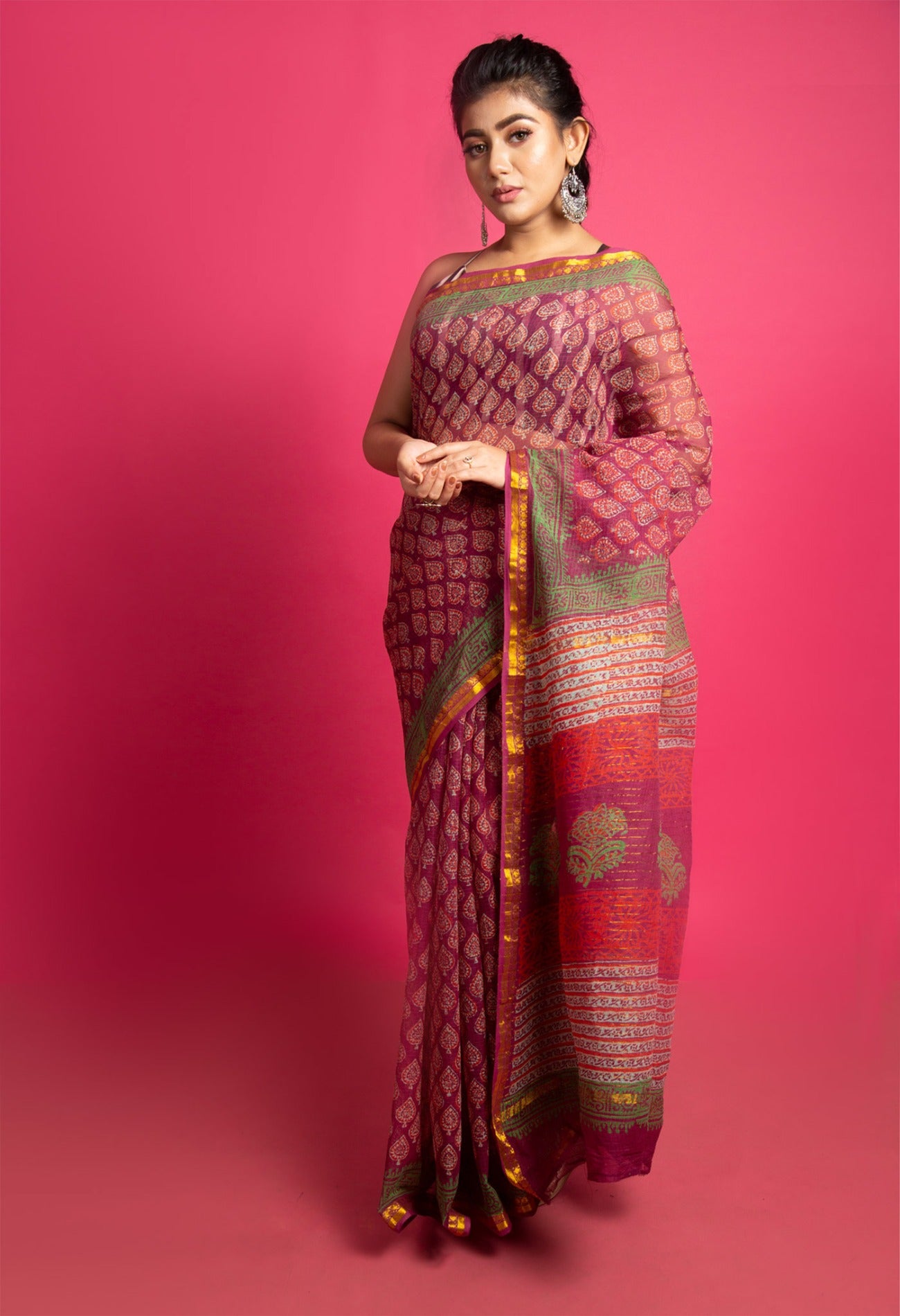 Online Shopping for Purple Pure Kota Cotton Saree with Hand Block Prints from Andhra Pradesh at Unnatisilks.com India