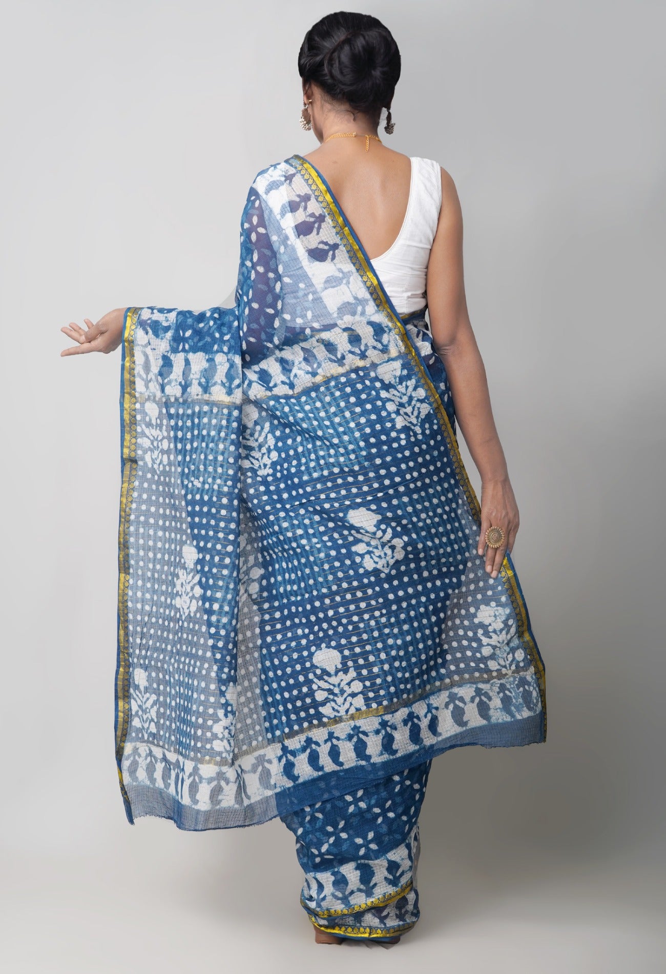 Online Shopping for Indigo Pure Kota Cotton Saree with Hand Block Prints from Andhra Pradesh at Unnatisilks.com India

