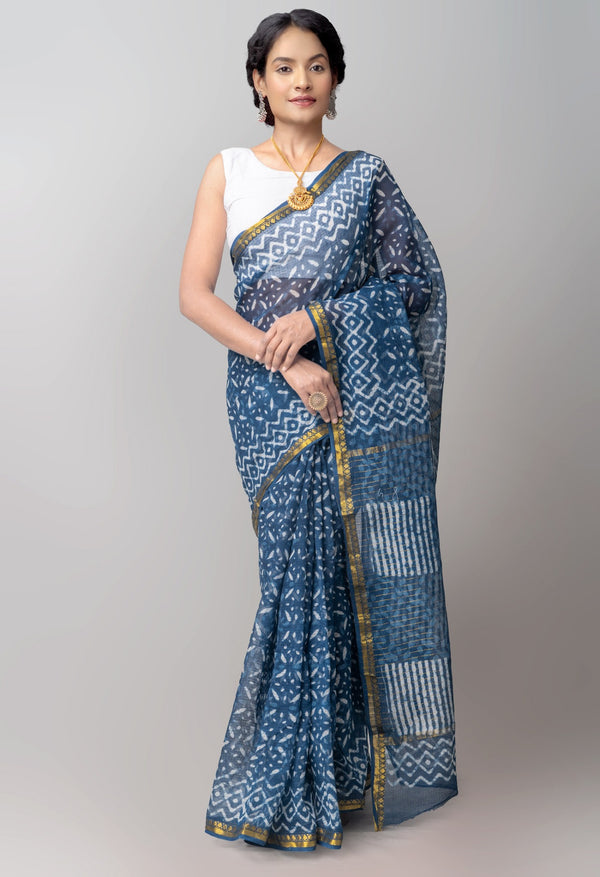 Indigo Pure Kota Cotton Saree-UNM62392