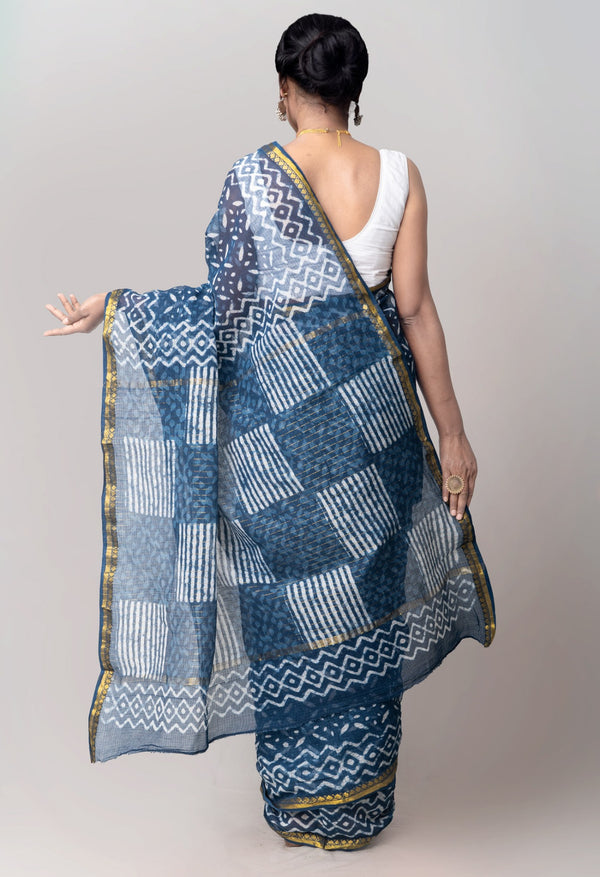 Online Shopping for Indigo Pure Kota Cotton Saree with Hand Block Prints from Andhra Pradesh at Unnatisilks.com India
