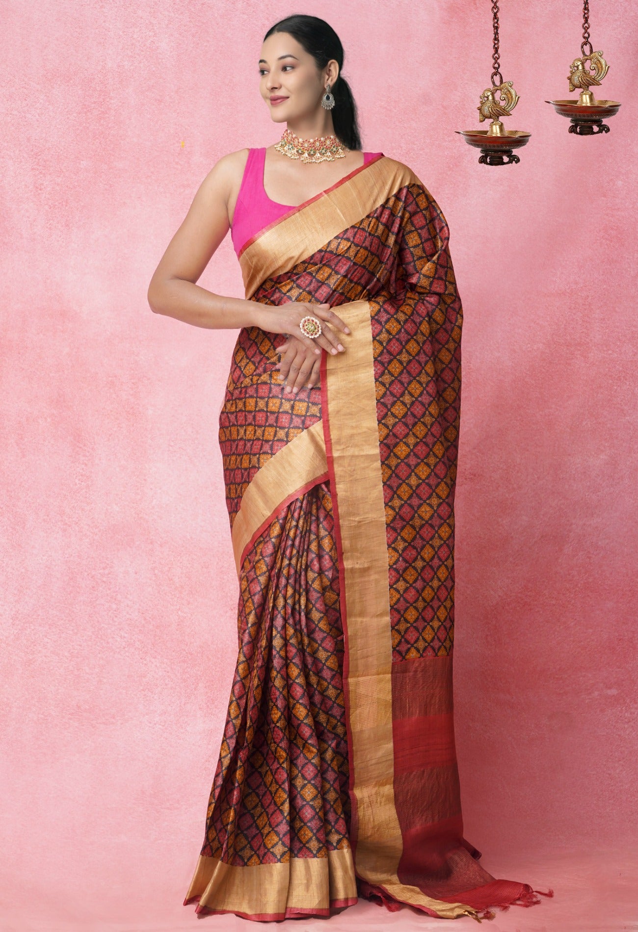Multi Pure Handloom Bengal Tussar  Silk Saree