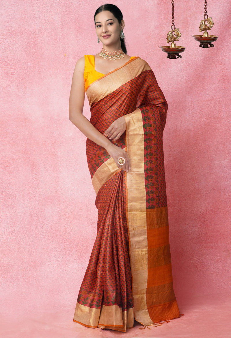 Pink Pure Handloom Bengal Tussar  Silk Saree-UNM62400