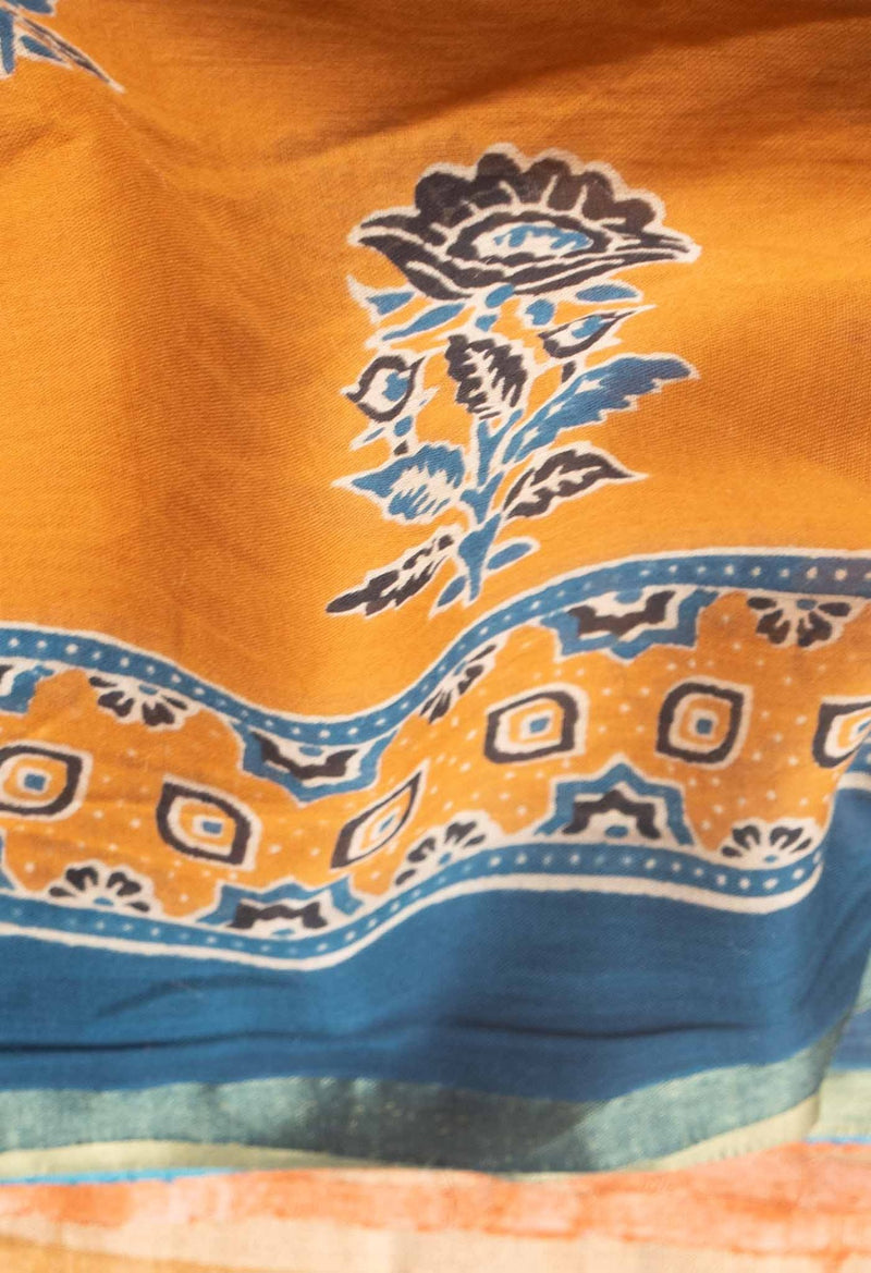 Online Shopping for Rust Orange Pure Mulmul Soft Cotton Saree with Ajrakh from Rajasthan at Unnatisilks.com India
