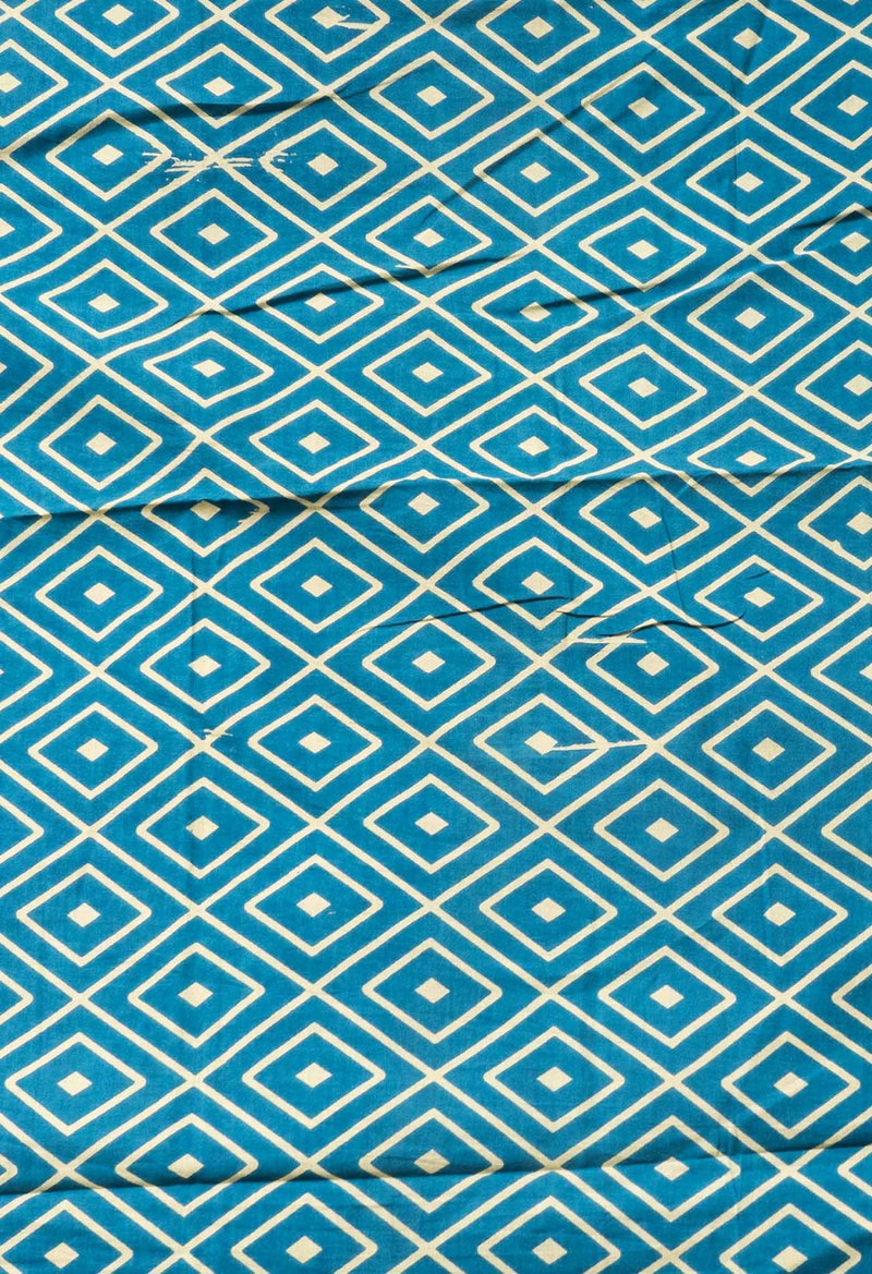 Online Shopping for Blue Pure Mulmul Soft Cotton Saree with Ajrakh from Rajasthan at Unnatisilks.com India
