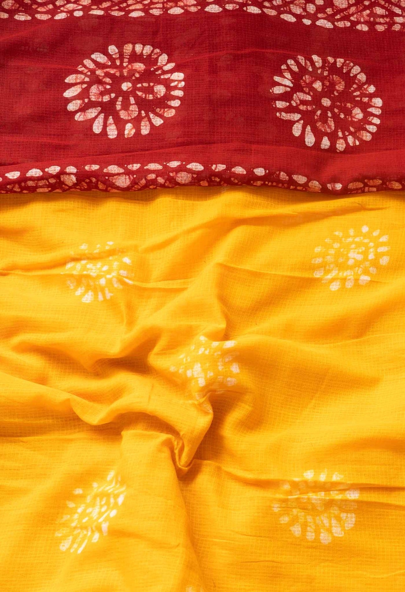 Online Shopping for Orange Pure Batik Kota Cotton Saree with Batik from Rajasthan at Unnatisilks.com India

