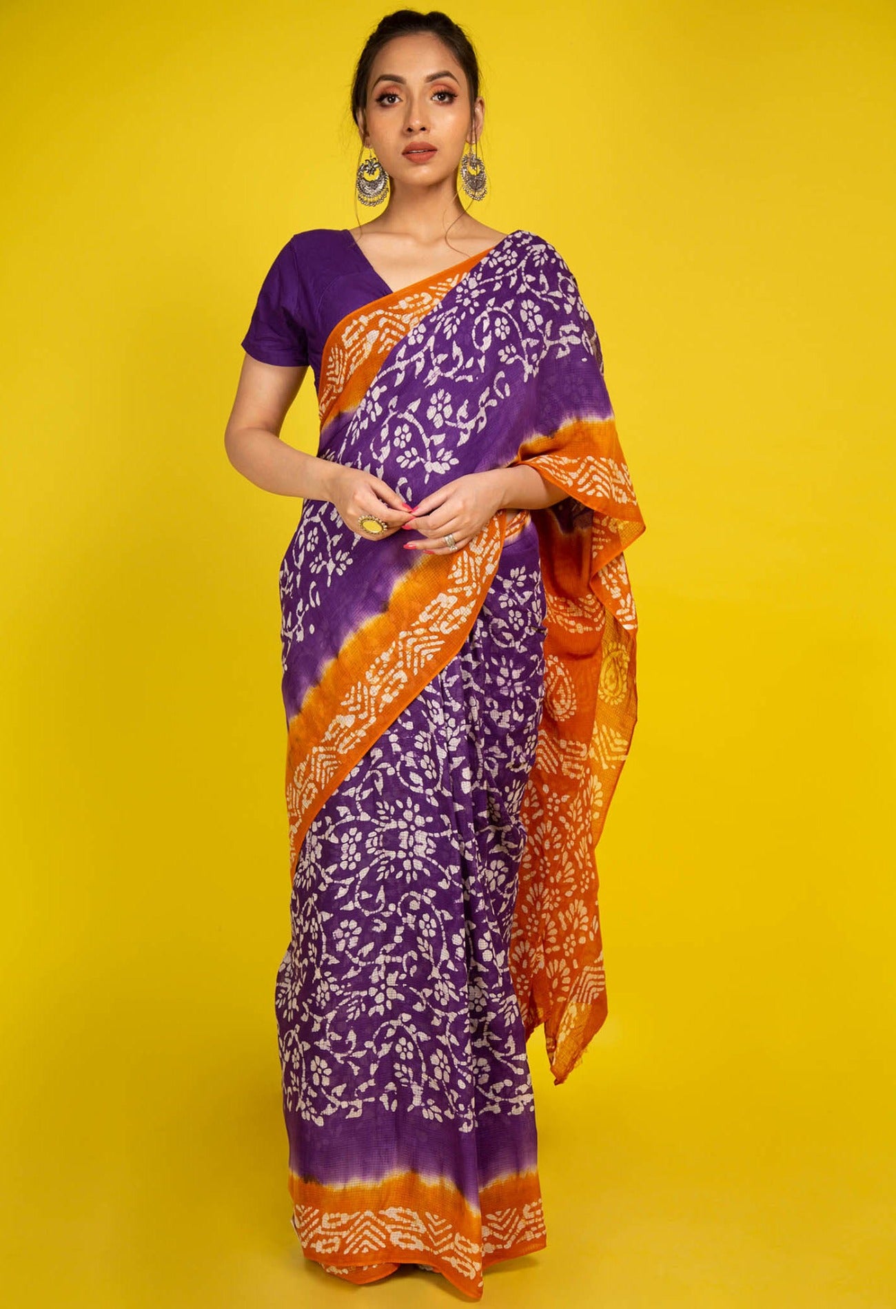 Online Shopping for Violet Pure Batik Kota Cotton Saree with Batik from Rajasthan at Unnatisilks.com India
