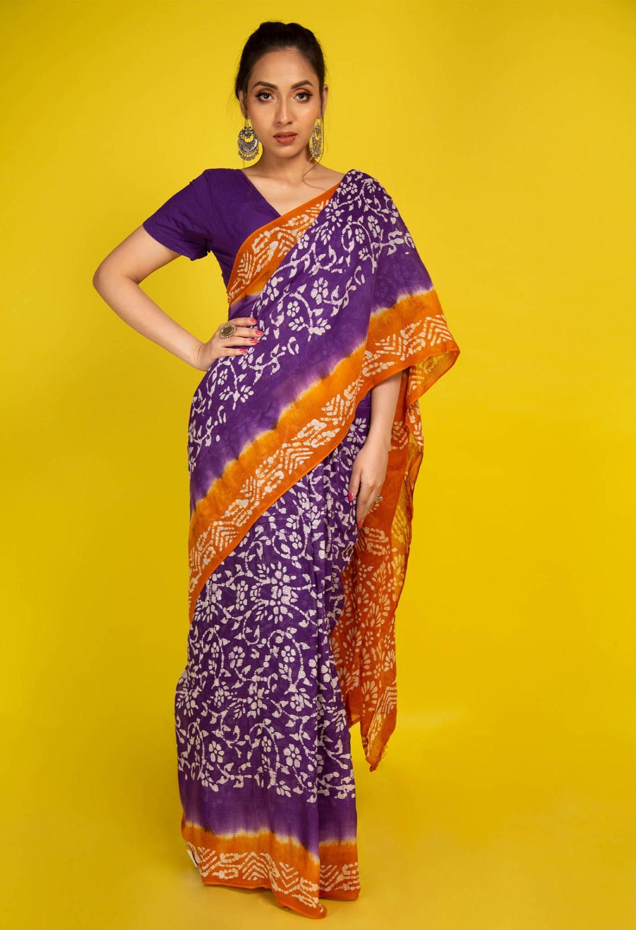 Online Shopping for Violet Pure Batik Kota Cotton Saree with Batik from Rajasthan at Unnatisilks.com India