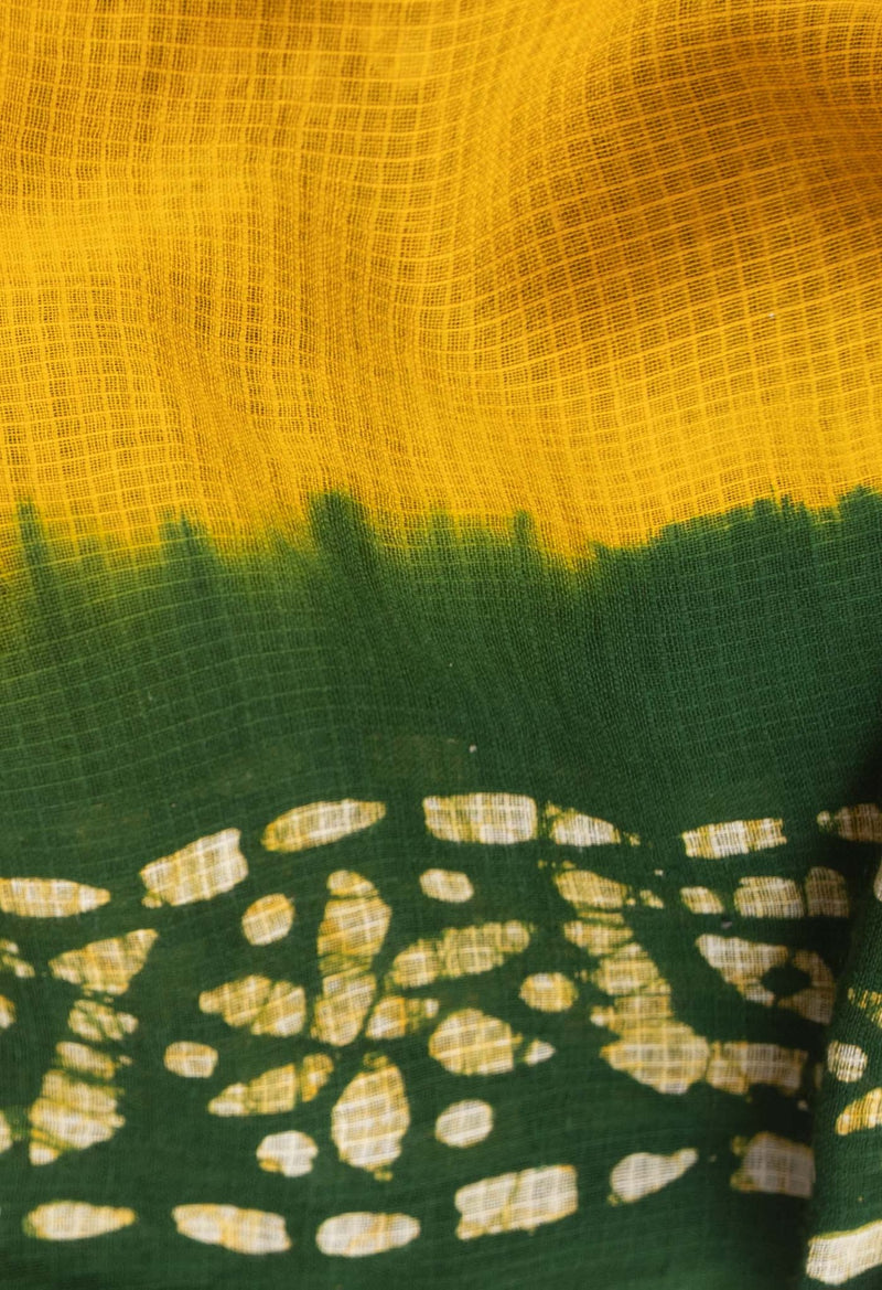 Online Shopping for Yellow Pure Batik Kota Cotton Saree with Batik from Rajasthan at Unnatisilks.com India
