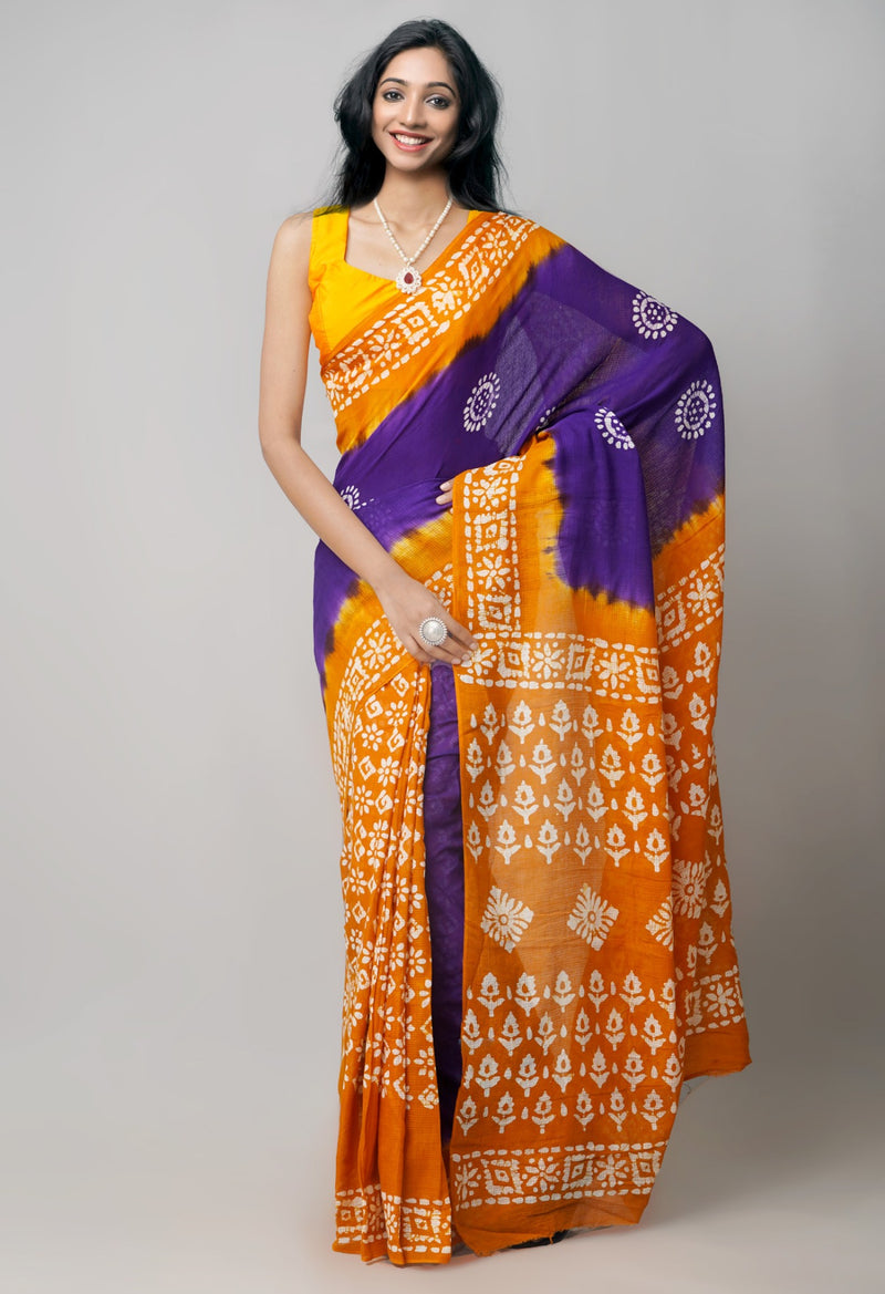 Violet Pure Batik Kota Cotton Saree-UNM62435
