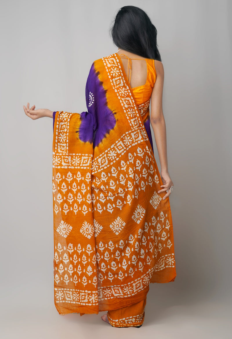 Online Shopping for Violet Pure Batik Kota Cotton Saree with Batik from Rajasthan at Unnatisilks.com India
