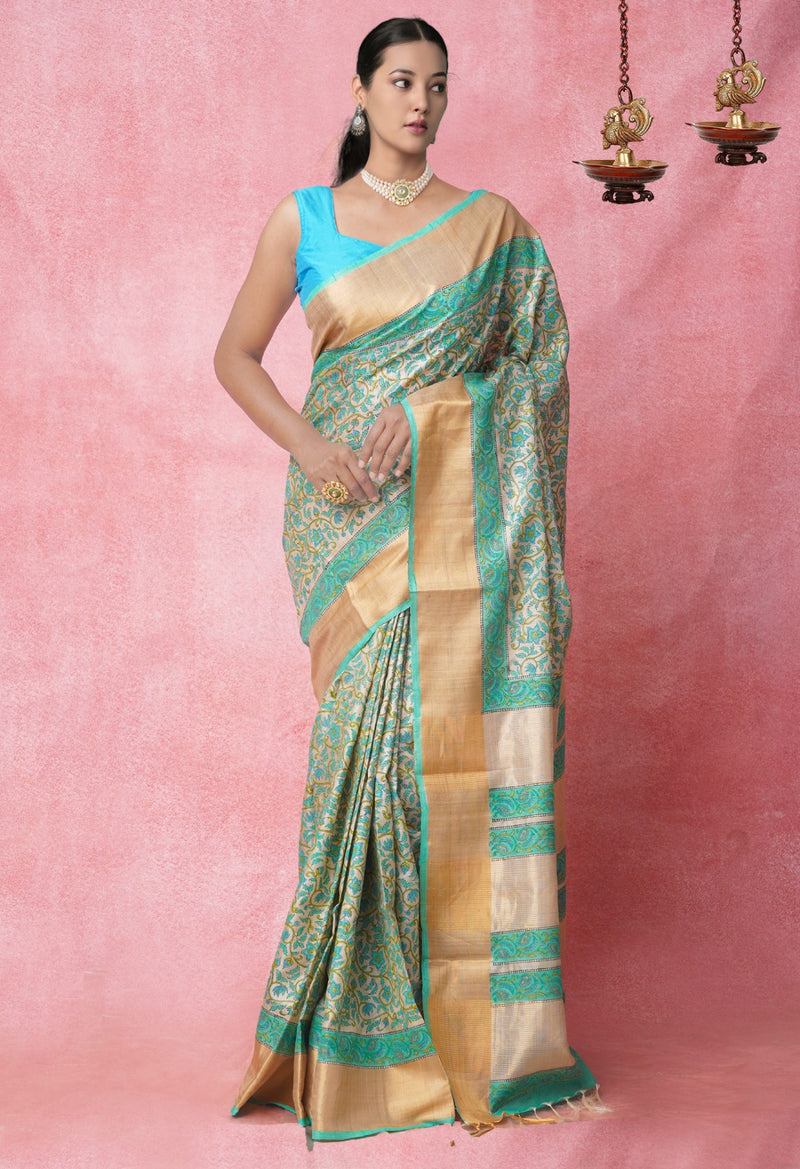Brown Pure Handloom Ghicha Tussar  Silk Saree