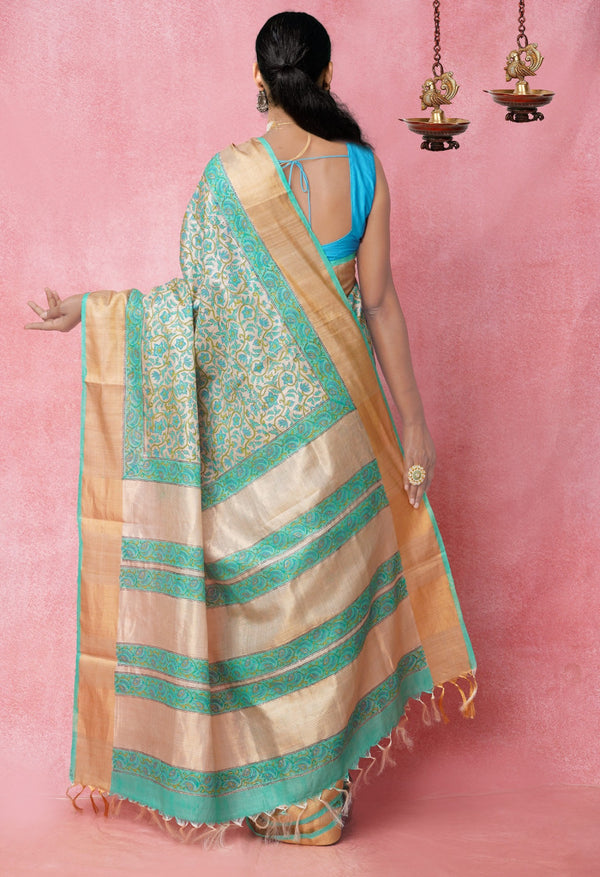 Online Shopping for Brown Pure Handloom Ghicha Tussar  Silk Saree with Hand Block Prints from Chhattisgarh at Unnatisilks.com India
