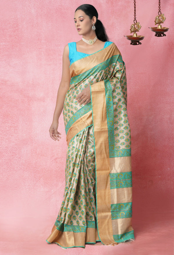 Brown Pure Handloom Ghicha Tussar  Silk Saree