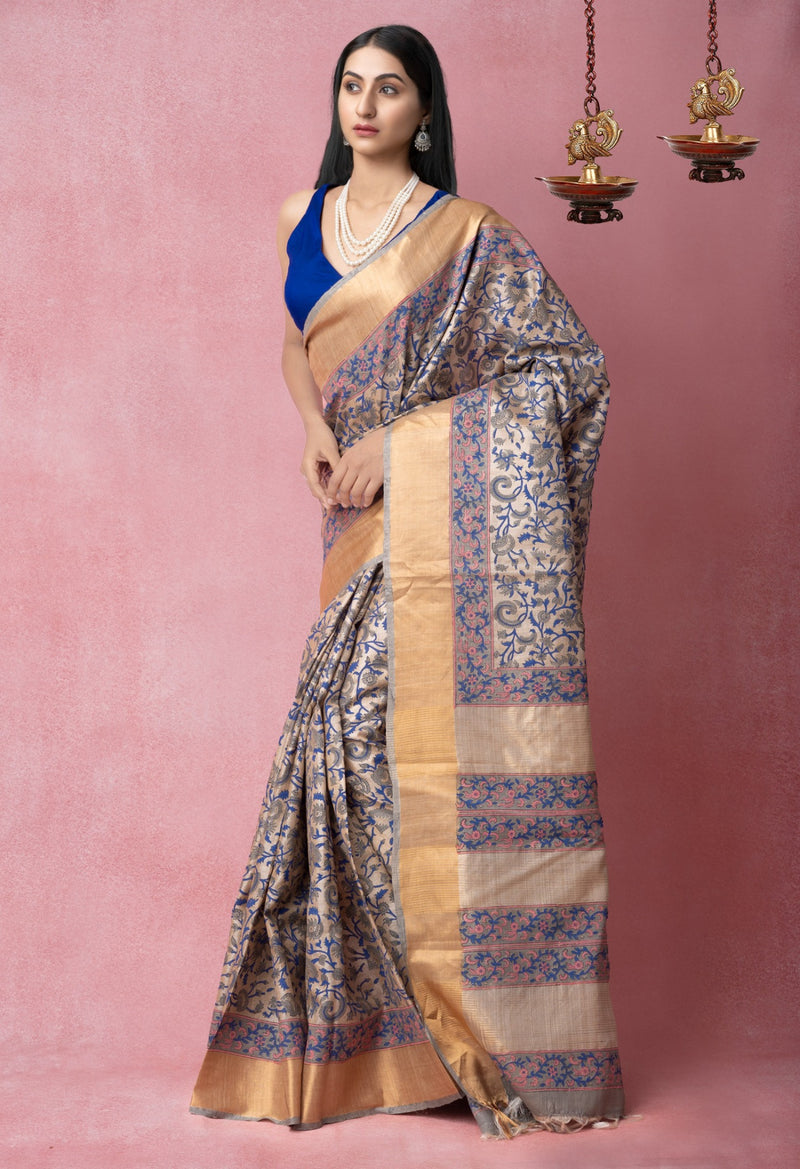 Brown Pure Handloom Ghicha Tussar  Silk Saree