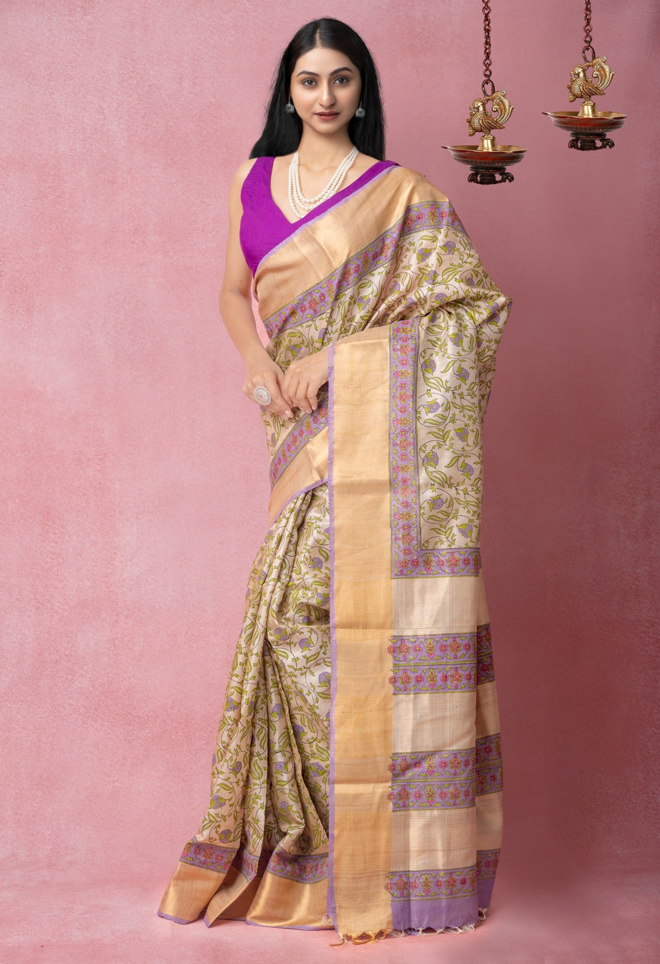 Brown Pure Handloom Ghicha Tussar  Silk Saree