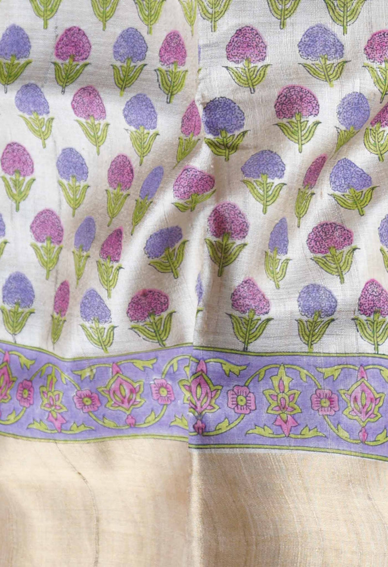 Online Shopping for Brown Pure Handloom Ghicha Tussar  Silk Saree with Hand Block Prints from Chhattisgarh at Unnatisilks.com India
