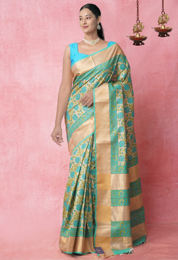 Online Shopping for Brown Pure Handloom Ghicha Tussar  Silk Saree with Hand Block Prints from Chhattisgarh at Unnatisilks.com India
