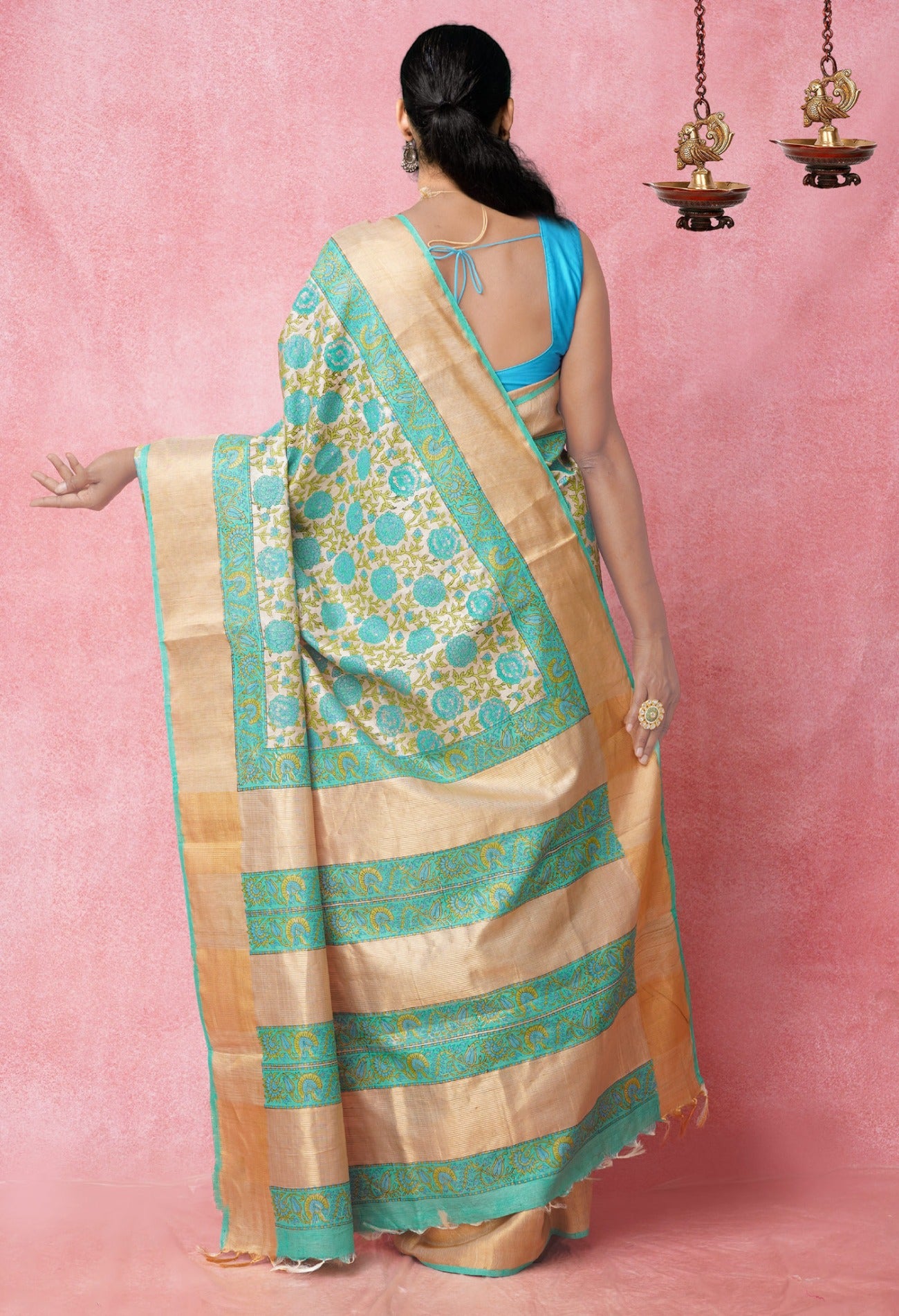 Online Shopping for Brown Pure Handloom Ghicha Tussar  Silk Saree with Hand Block Prints from Chhattisgarh at Unnatisilks.com India
