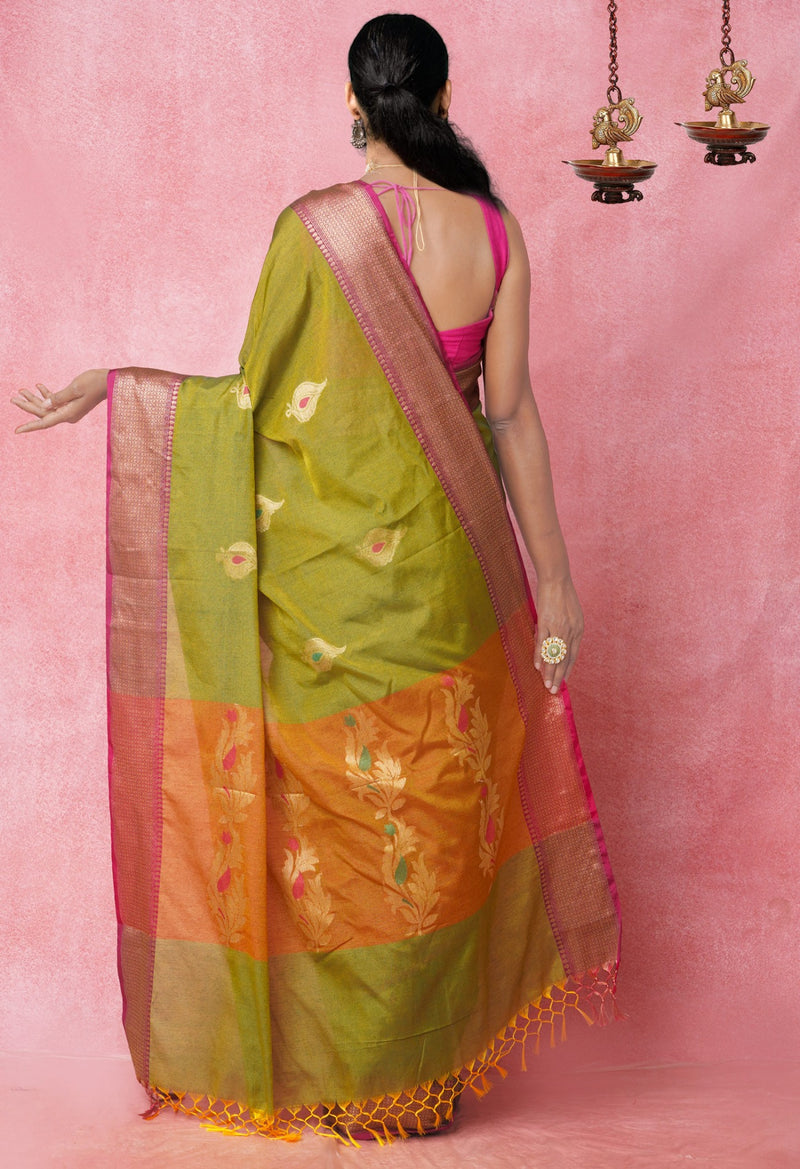 Online Shopping for Orange  Fancy Chanderi Sico Saree with Weaving from Madhya Pradesh at Unnatisilks.com India
