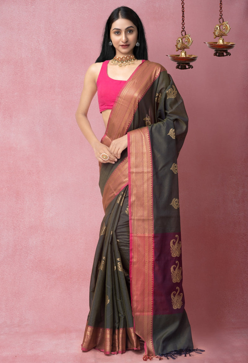 Green  Fancy Chanderi Sico Saree
