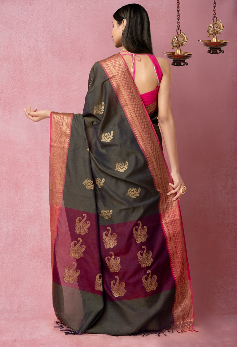 Online Shopping for Green  Fancy Chanderi Sico Saree with Weaving from Uttar Pradesh at Unnatisilks.com India
